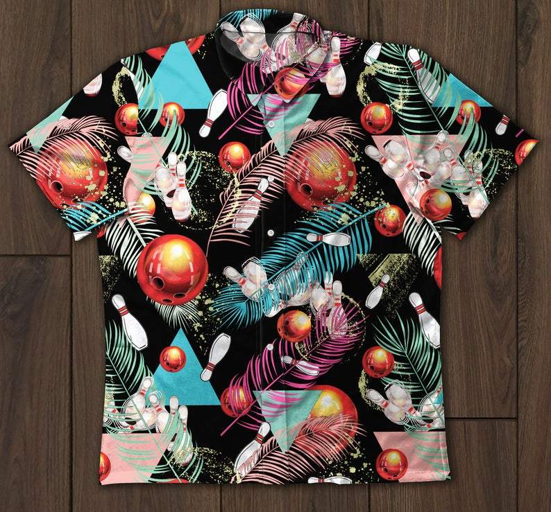 Bowling leaf colorful Hawaiian Aloha Shirts #V