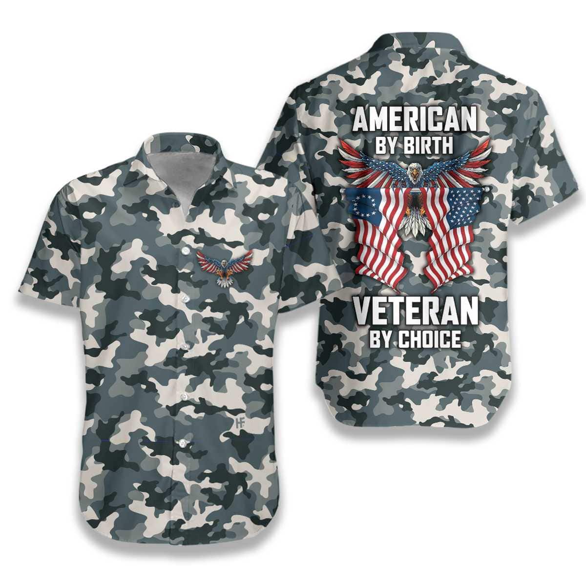 Hawaiian Aloha Shirts Camo American By Birth Veteran By Choice