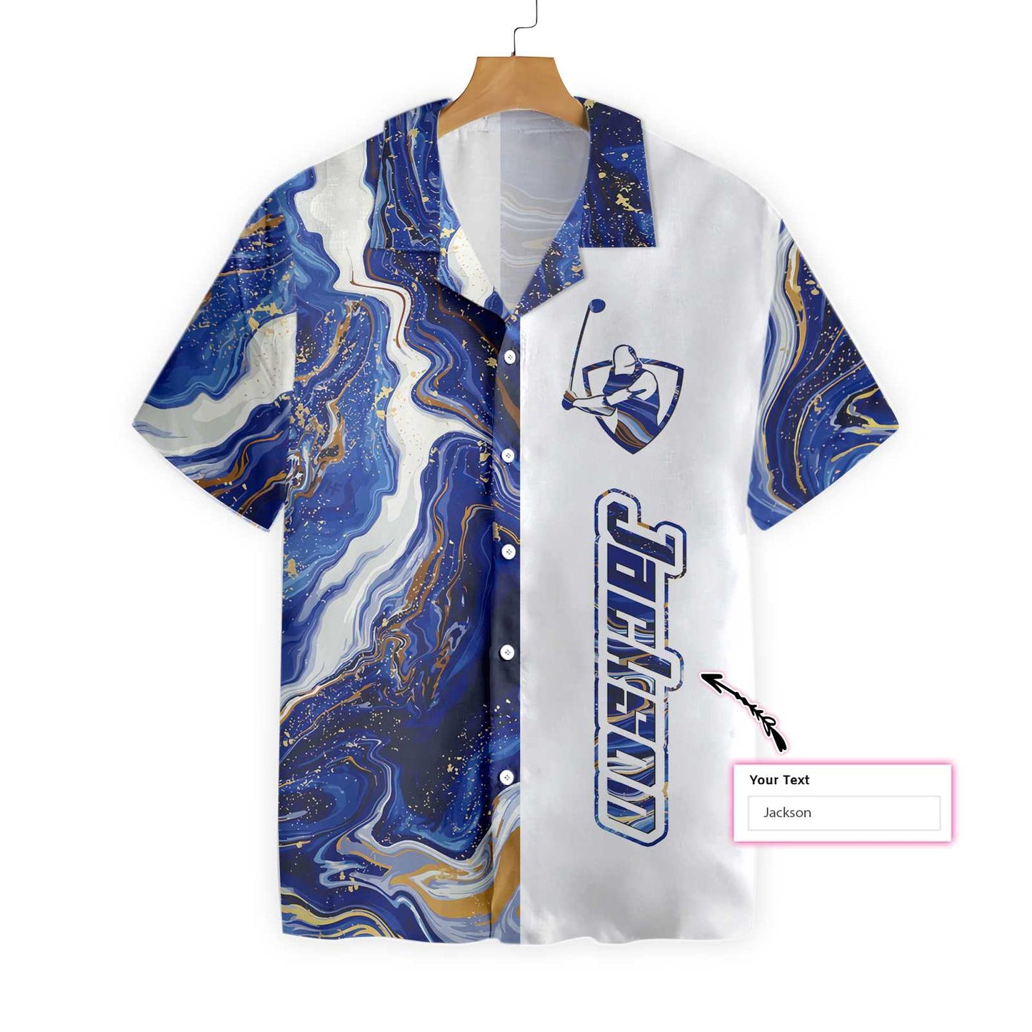 Personalized Blue Marble And Gold Golfaholic Hawaiian Aloha Shirts #V