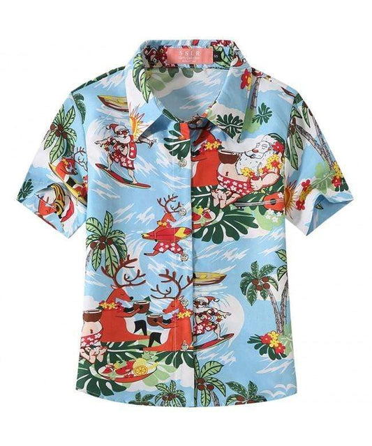 Hawaiian Aloha Shirts Funny Xmas Santa Claus Light Blue