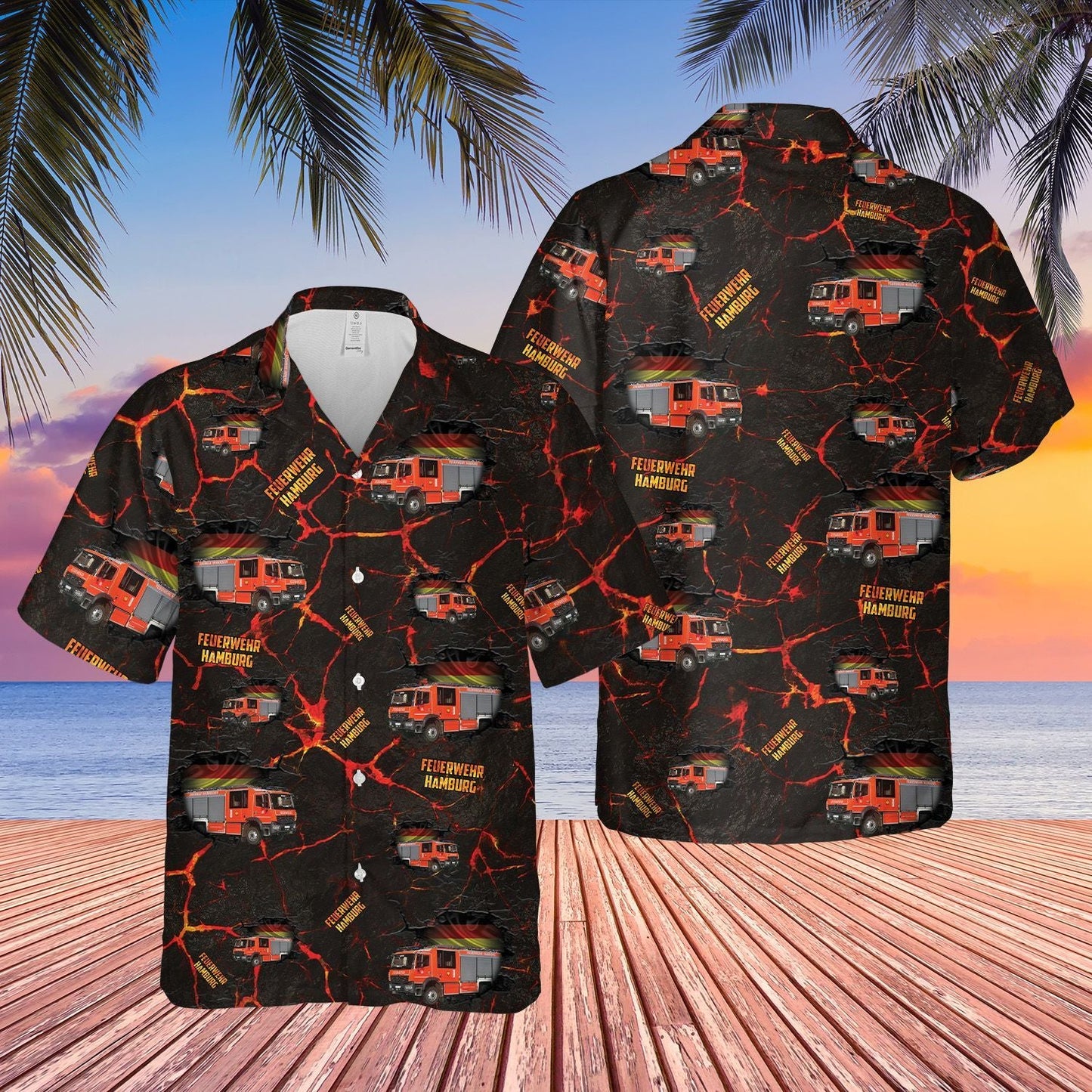 German Feuerwehr Hamburg Fire Truck  Black Unique Design Unisex Hawaiian Shirt For Men And Women Dhc17063248