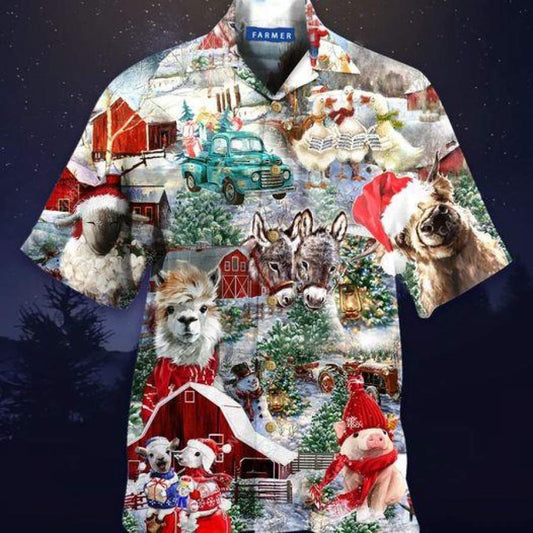 Amazing Happy Farm On Christmas Hawaiian Aloha Shirts