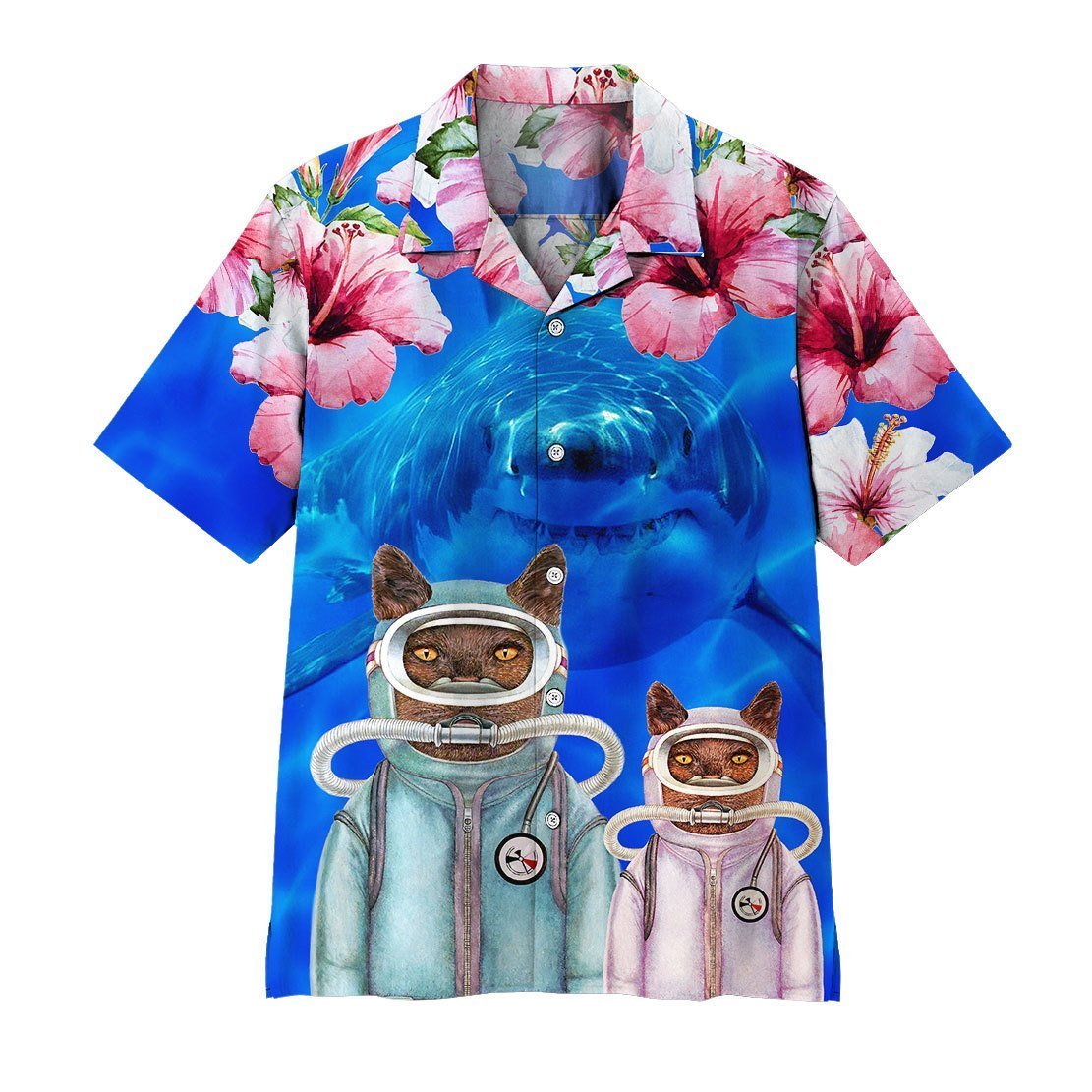  3D Scuba Diving Cats With Shark Behind Hawaii Shirt