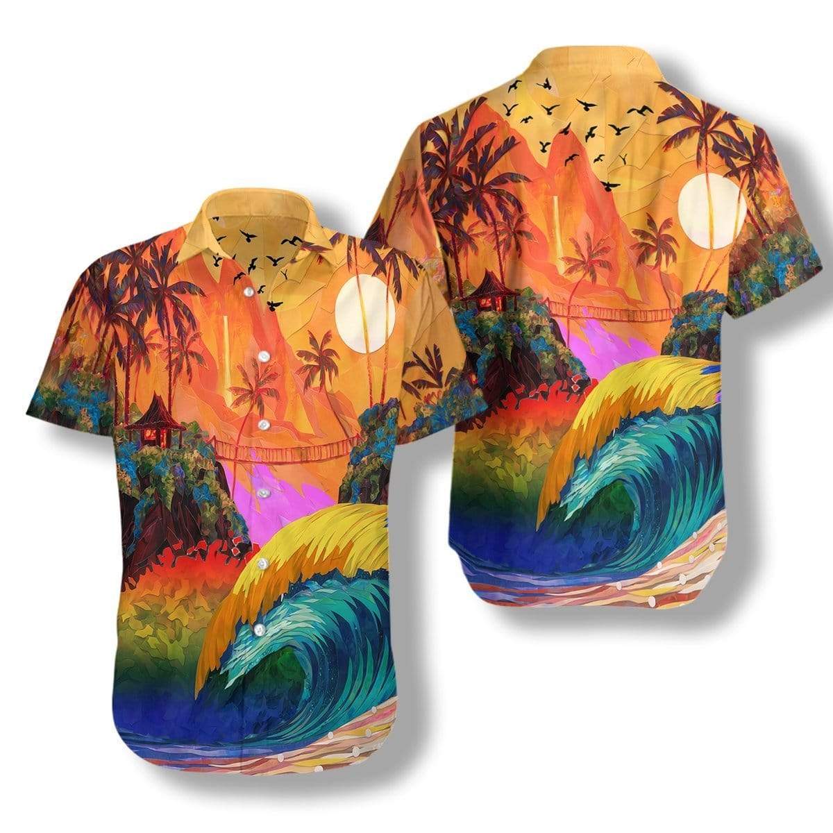 Unisex LGBT Sunset Beaches Hawaiian Aloha Shirts #H