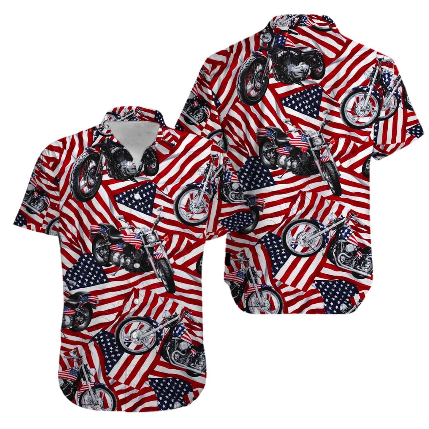 Motorcycles American Flag Aloha Hawaiian Shirts #V