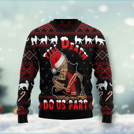 Black Cat Till Death Do Us Part Ugly Christmas Sweater 