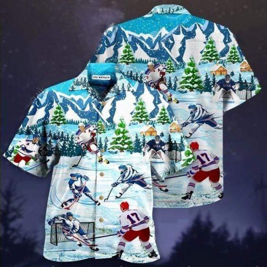 Hawaiian Aloha Shirts Christmas Let's Play Hockey