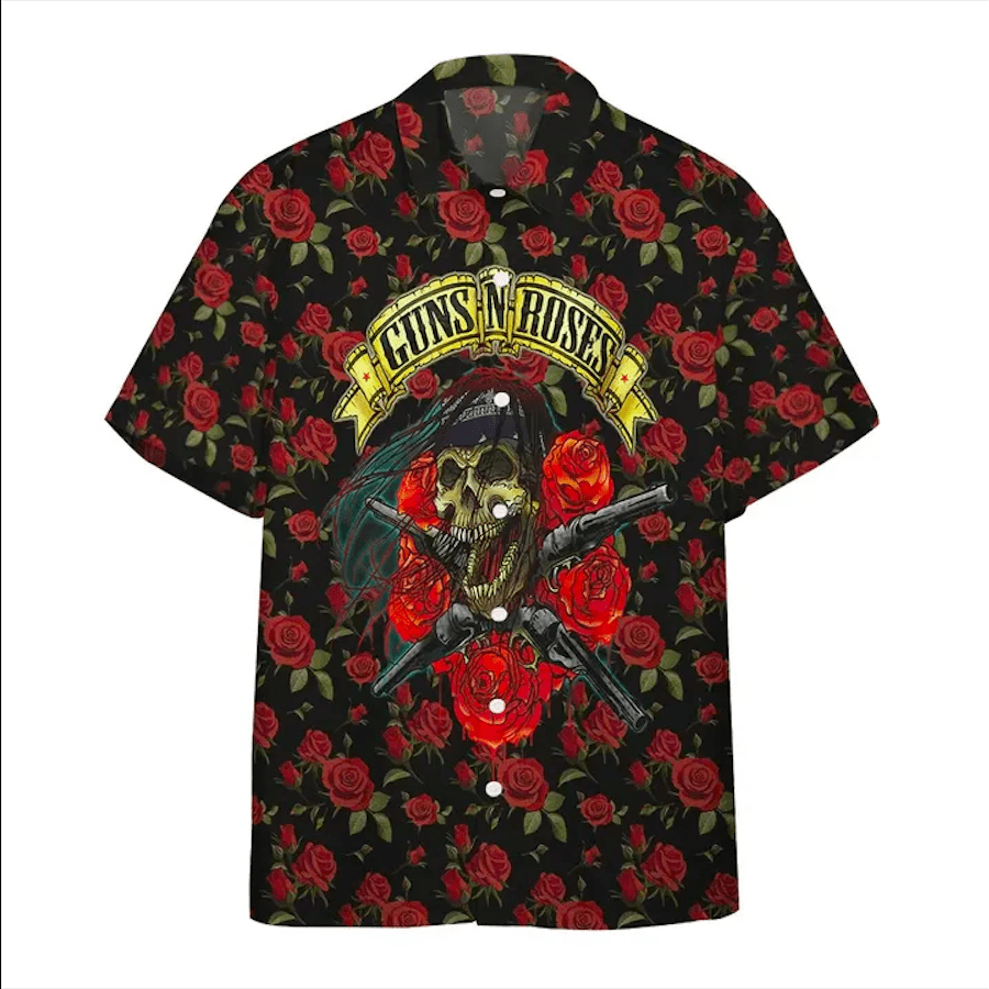 Gun And Red Roses Skull Unisex Hawaiian Shirts