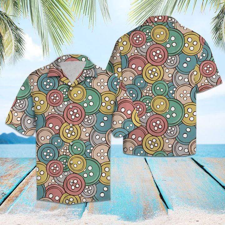 Sewing Buttons Unisex Hawaii Shirts #L