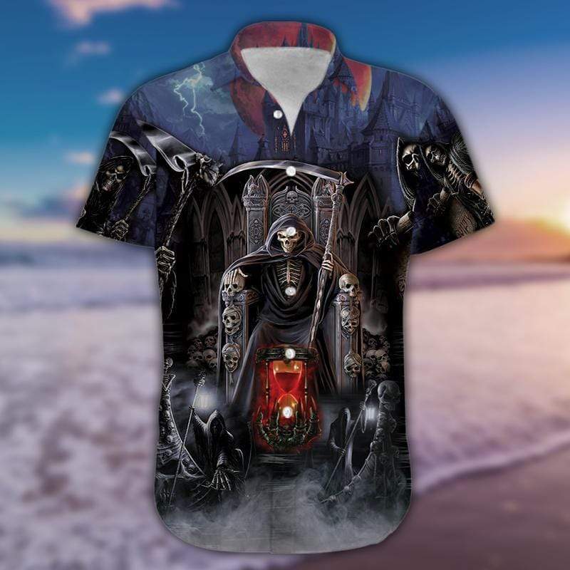 Grim Reaper Skeleton King Skull Gothic Unisex Hawaiian Aloha Shirts #H