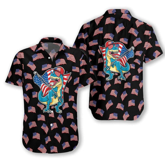 Hawaiian Aloha Shirts American Flag T-Rex