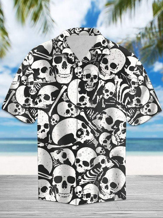 B&amp;amp;W Skull Bone Unisex Hawaiian Shirts