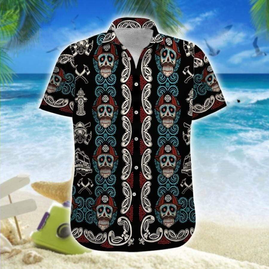 Hawaiian Aloha Shirts Skull Sugar Firefighter