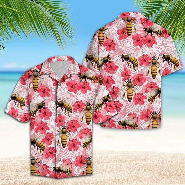 Tropical Flowers Bee Hibiscus Hawaiian Aloha Shirts #DH