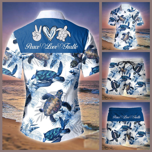 Peace Love Turtle Hawaiian Shirt Set | Unisex | Hs1137