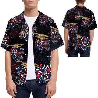 Trumpet American Independence Day 4th Of July Fireworks Men Hawaiian Shirt, Summer Shirt, Beach Shirts