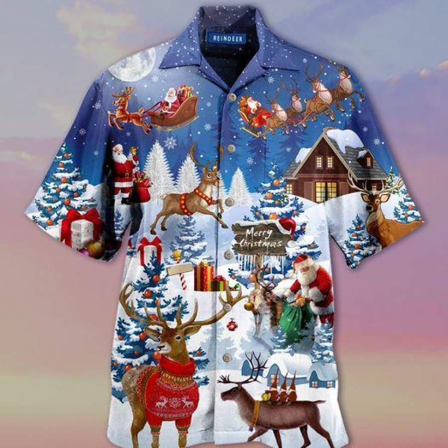 Reindeer With Santa Claus Merry Christmas Hawaiian Shirts