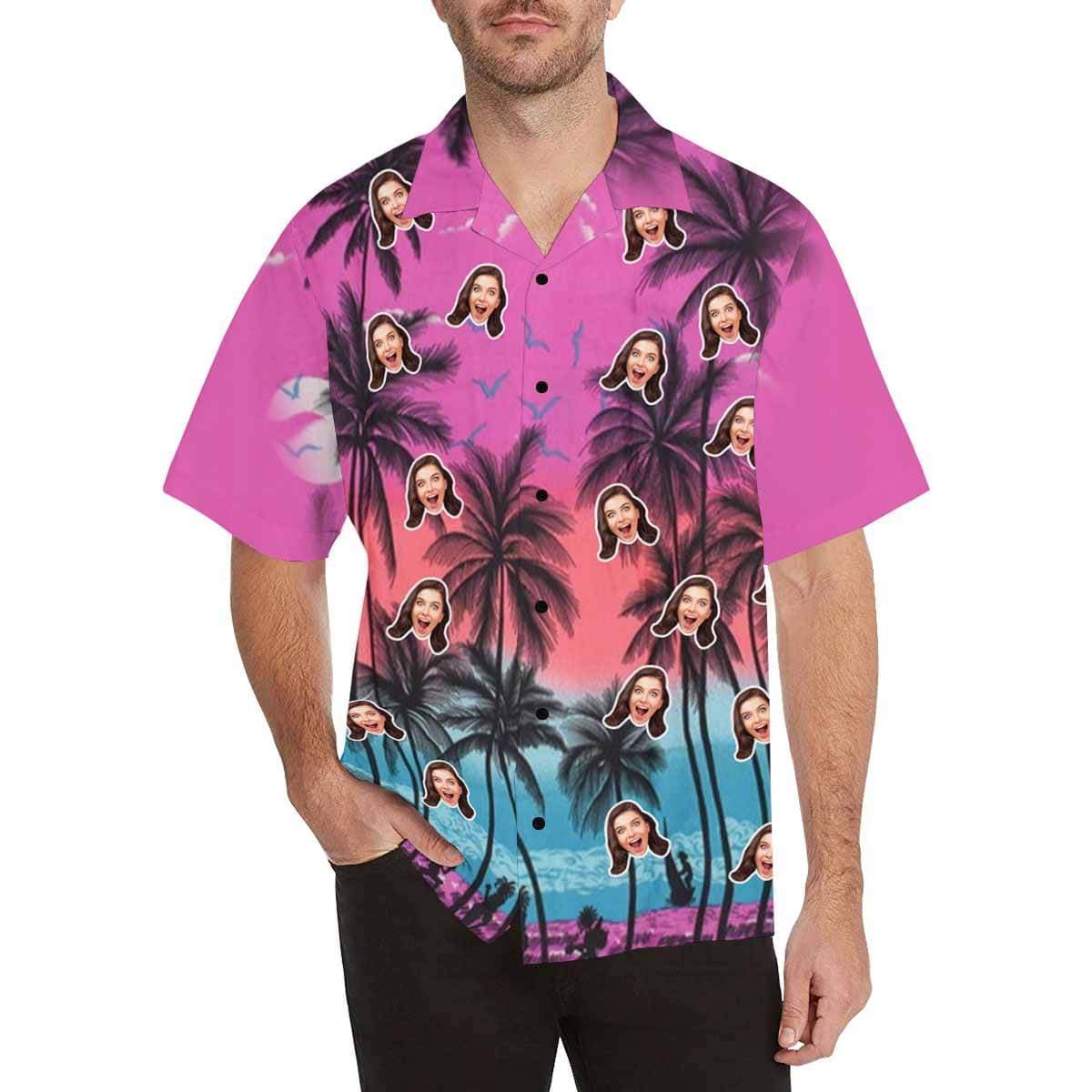 Personalised Christmas Shirts Australia Custom Face Coconut Tree Men's All Over The Print Hawaiian Shirt