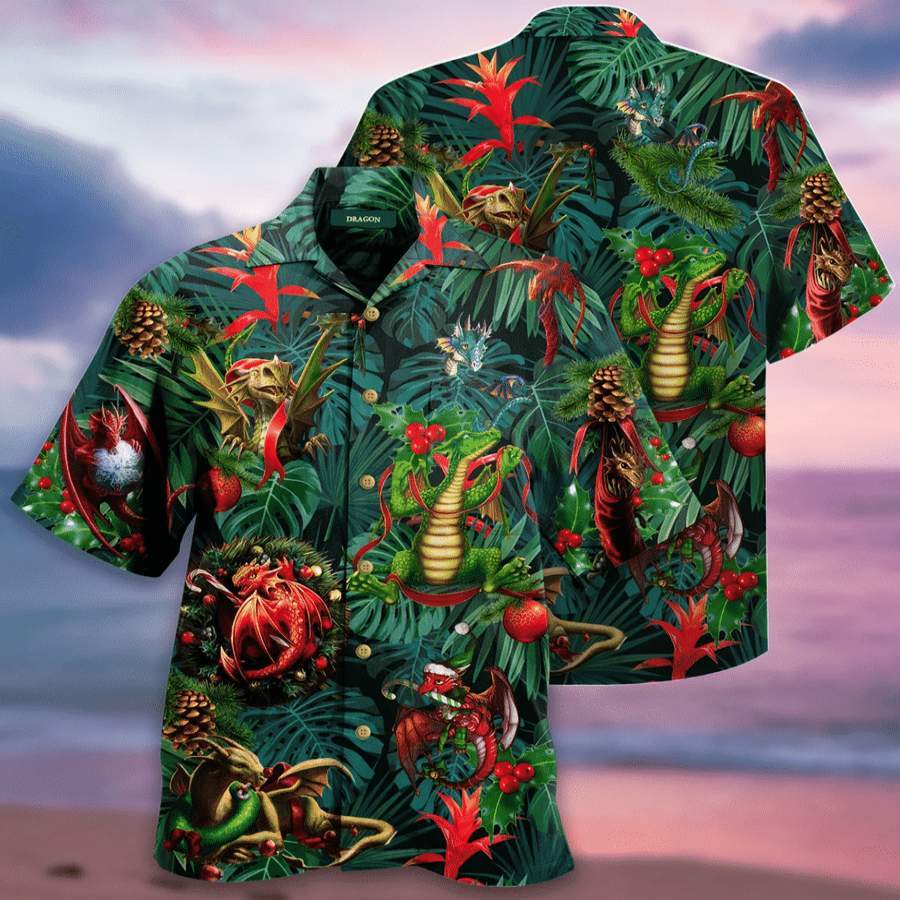 Hawaiian Aloha Shirts Christmas Dragon