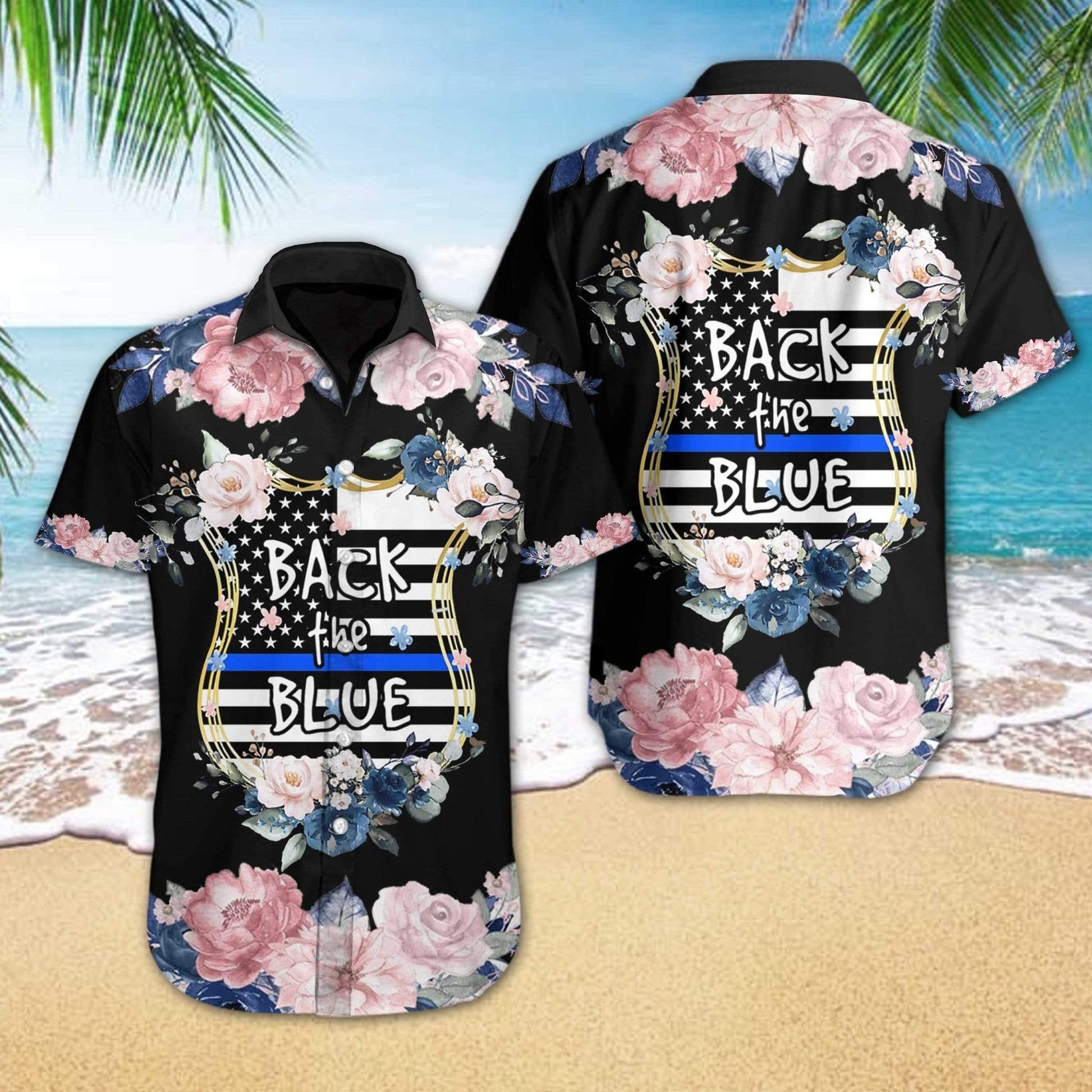 Back The Blue Hawaii Flower Full Printing Hawaiian Shirts #HL