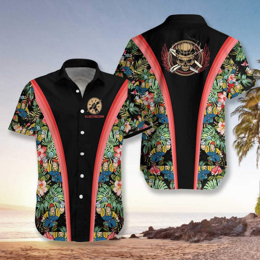 Hawaiian Aloha Shirts Electrician Tropical Skull