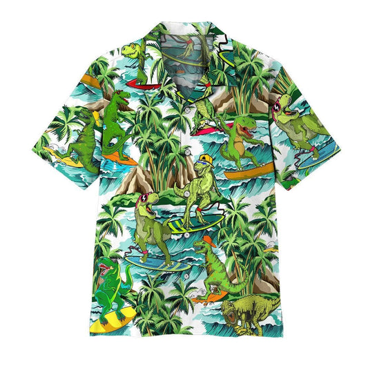  3D Dinosaur Surfing Hawaii Shirt