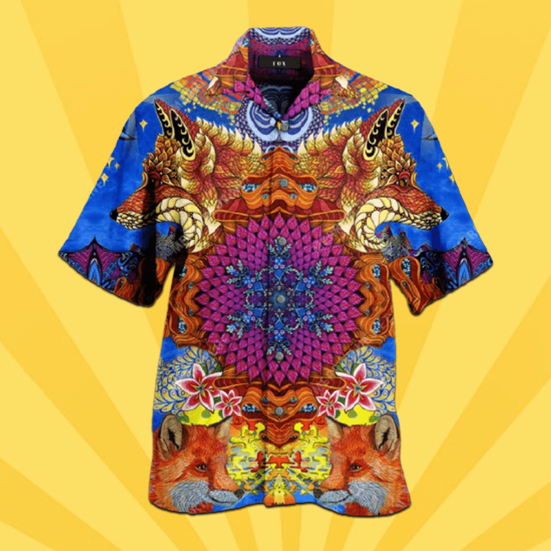 Awesome Fox Pattern Colorful Hawaiian Aloha Shirts #H