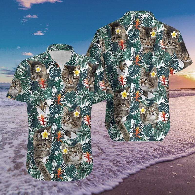 Cute Little Cat Tropical Hawaiian Aloha Shirts #2010L