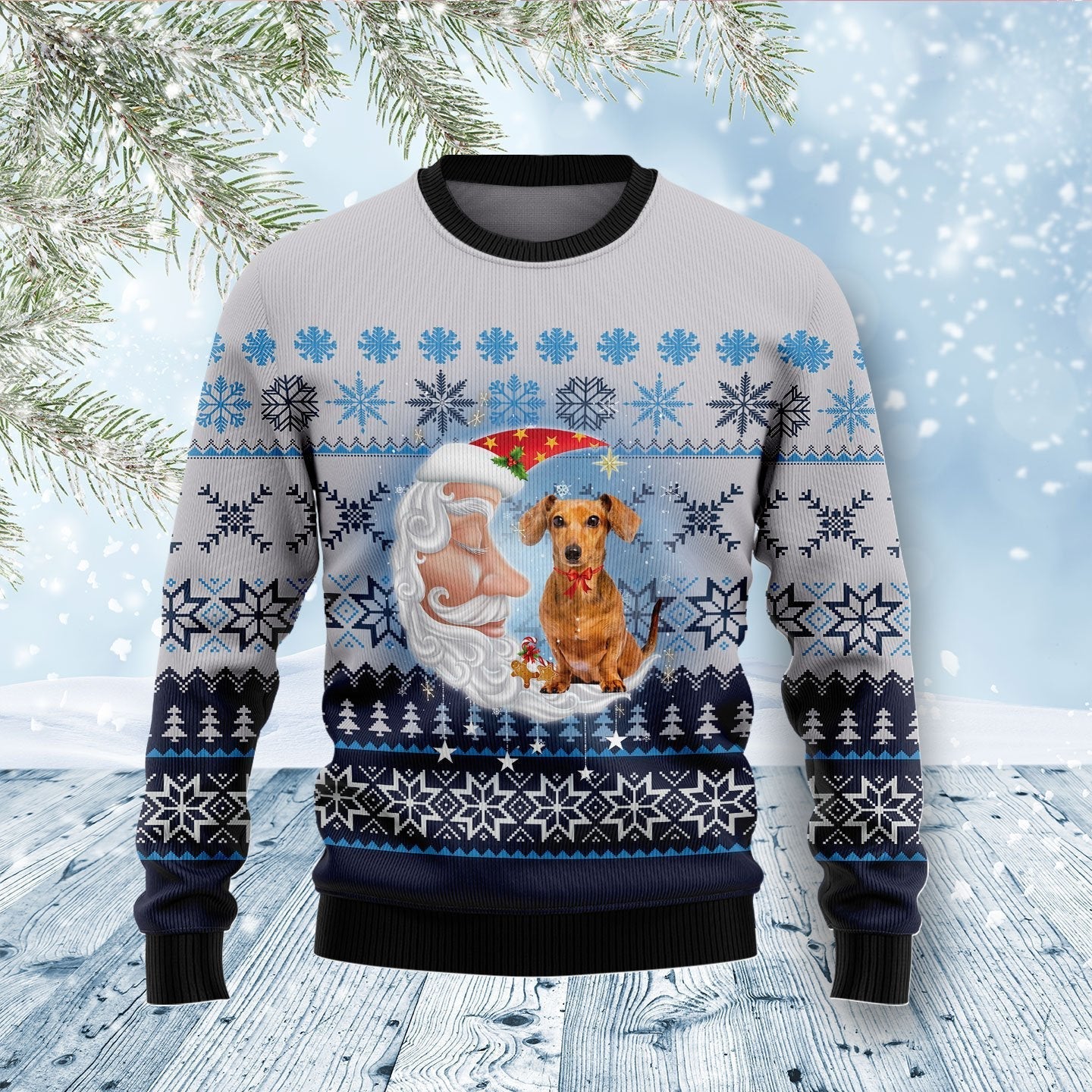 Dachshund Dog Love Santa Moon Ugly Christmas Sweater 