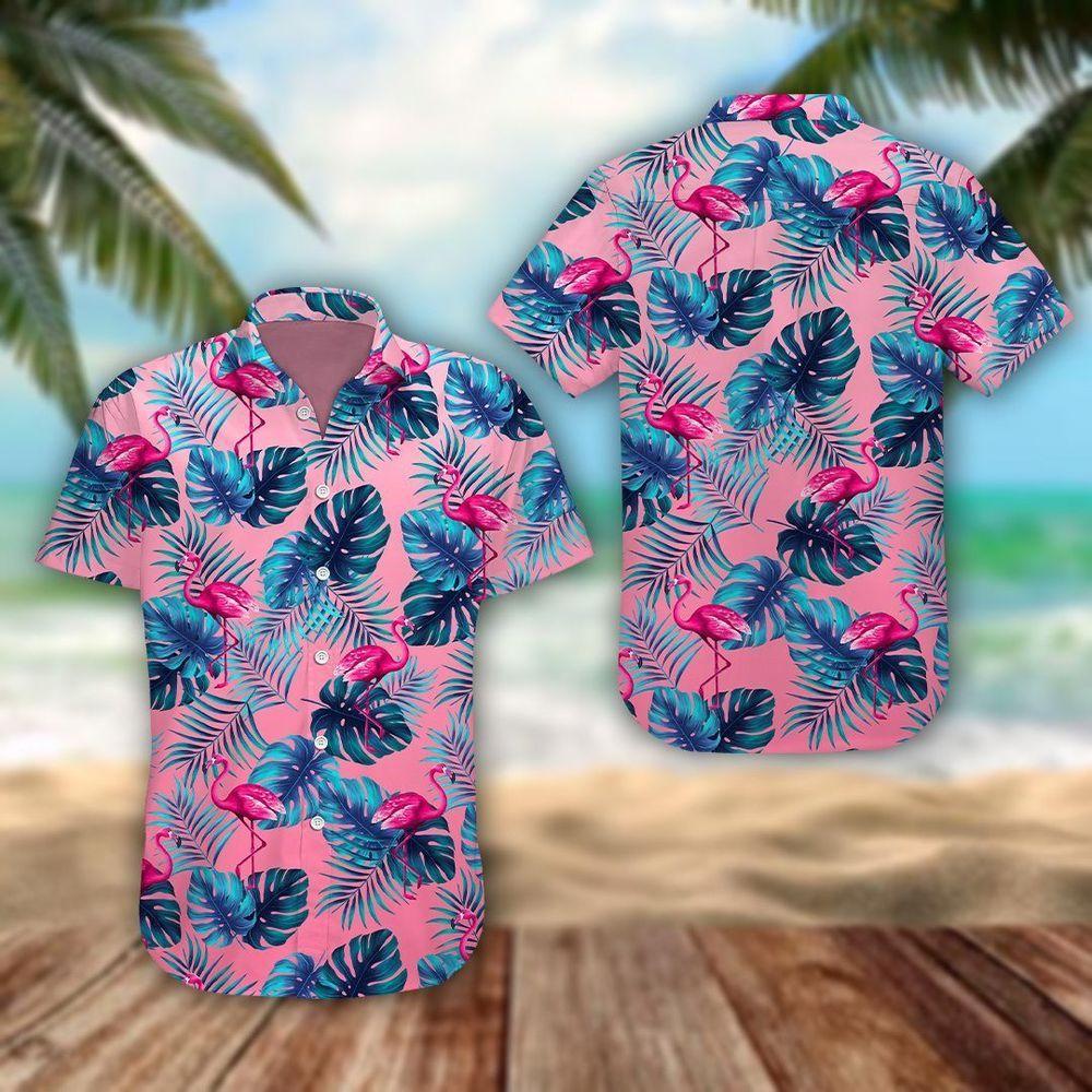 Tropical Pink Flamingo Pink Unique Design Unisex Hawaiian Shirt 