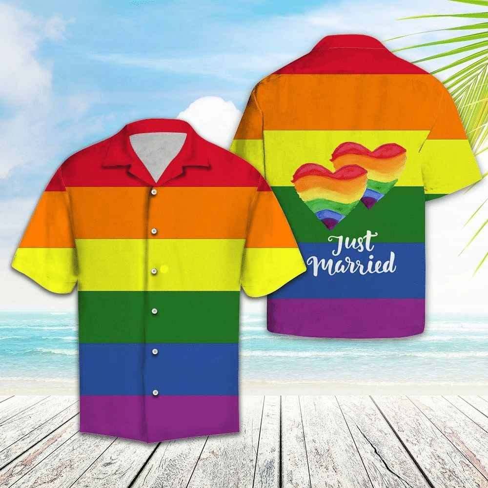 Just Married LGBT Hawaiian Aloha Shirts #HL