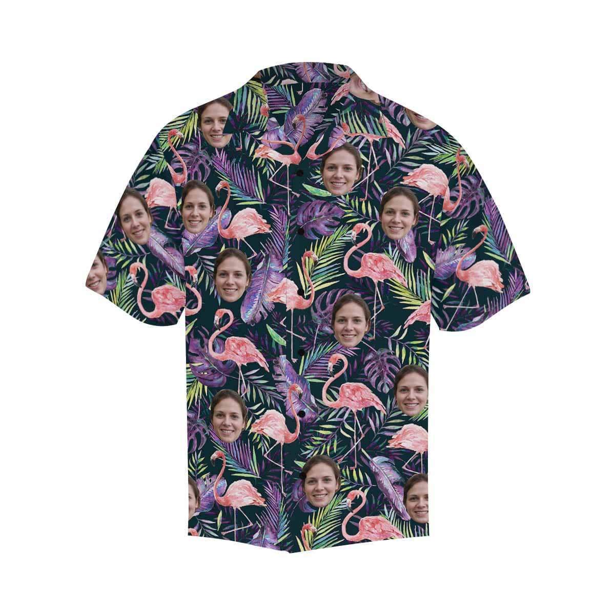 Custom Face Flamingo Purple Leaf Men's All Over Print Hawaiian Shirt