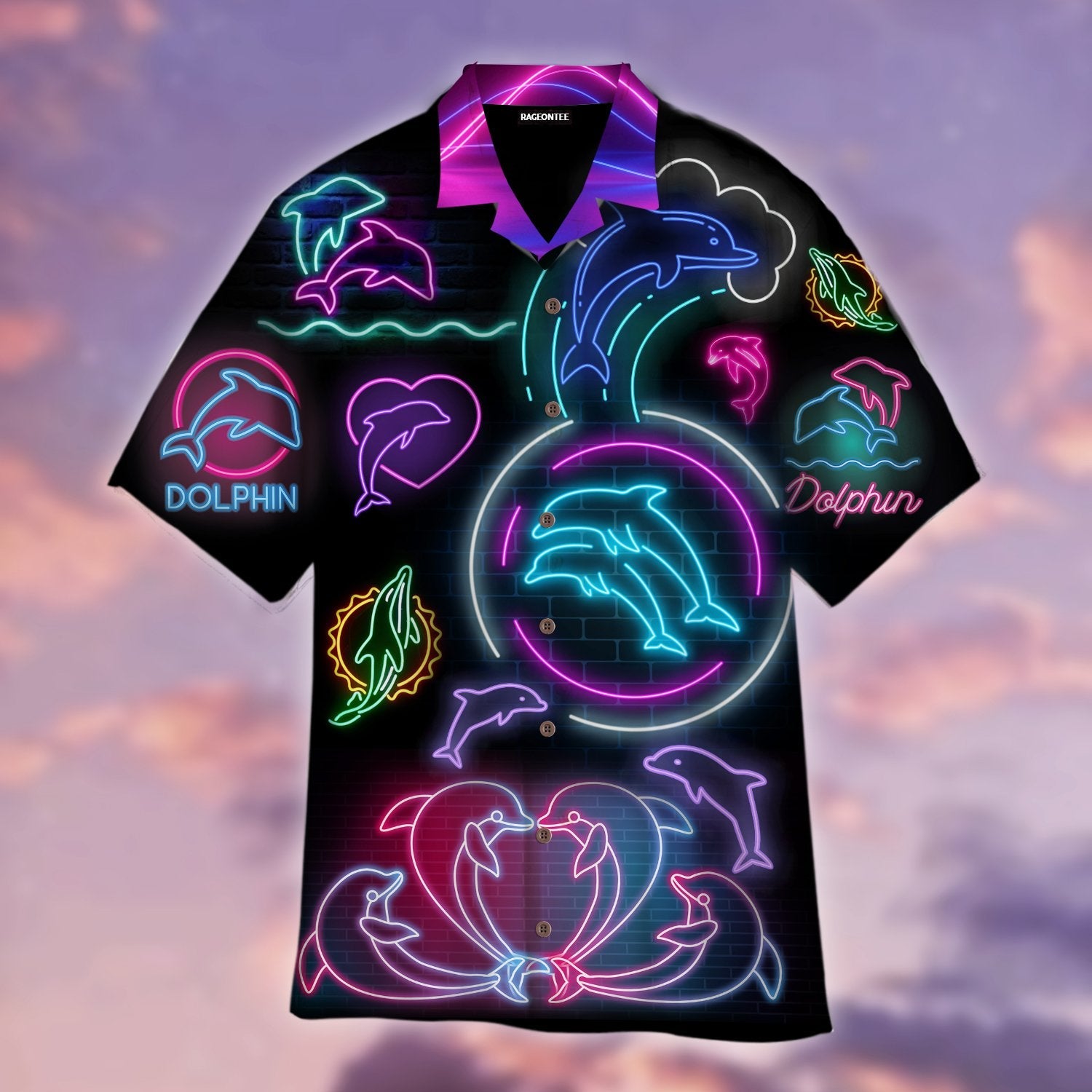 Neon Dolphin Hawaiian Shirt | For Men &amp;amp; Women | Adult | Wt1101