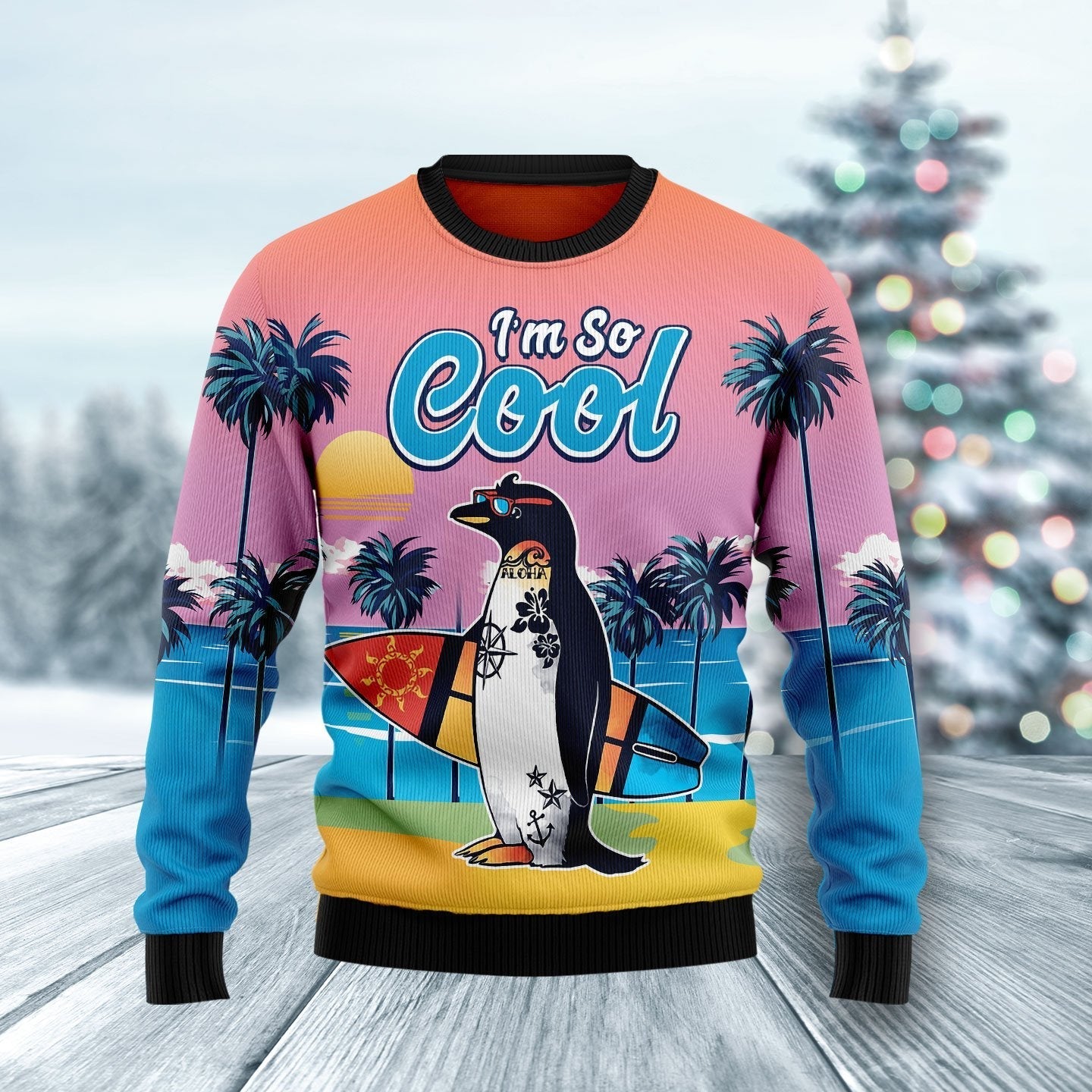 Penguin I’M So Cool Ugly Christmas Sweater 