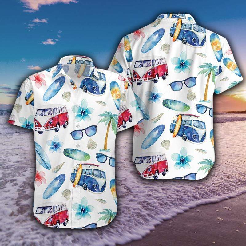 Camping Hippie Summer White Hawaiian Aloha Shirts 