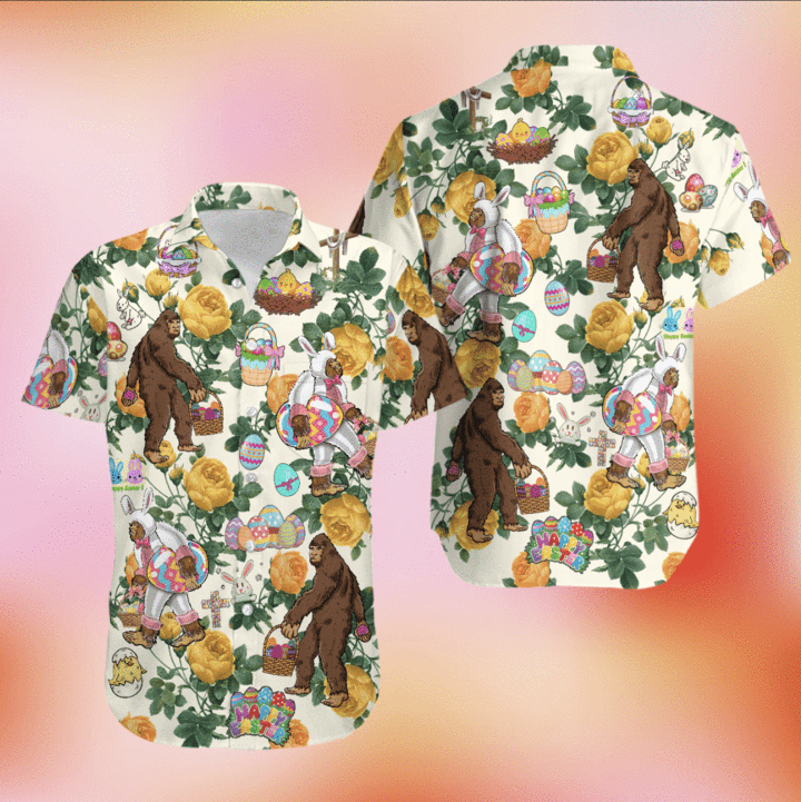 Happy Easter Bunny Bigfoot Hunting Eggs Hawaiian Shirt | For Men & Women | Adult | HW3159