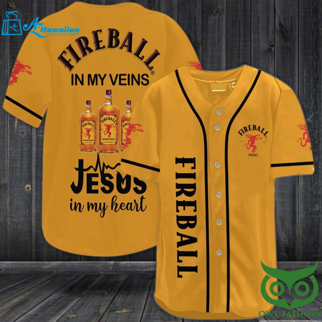 Fireball in my veins Jesus in my heart Baseball Jersey Shirt