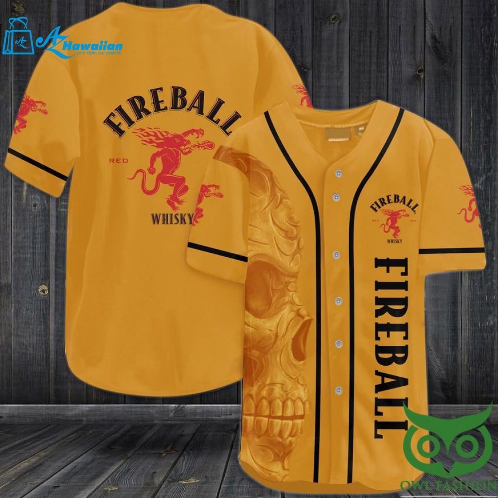 Fireball Whiskey skull Baseball Jersey Shirt