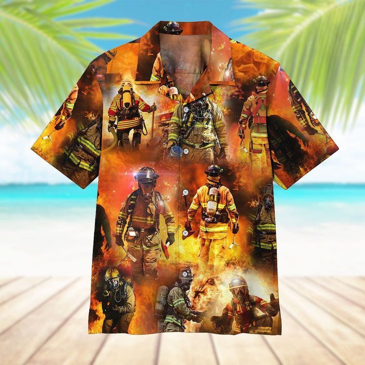 Firefighter Hawaiian Graphic Print Short Sleeve 