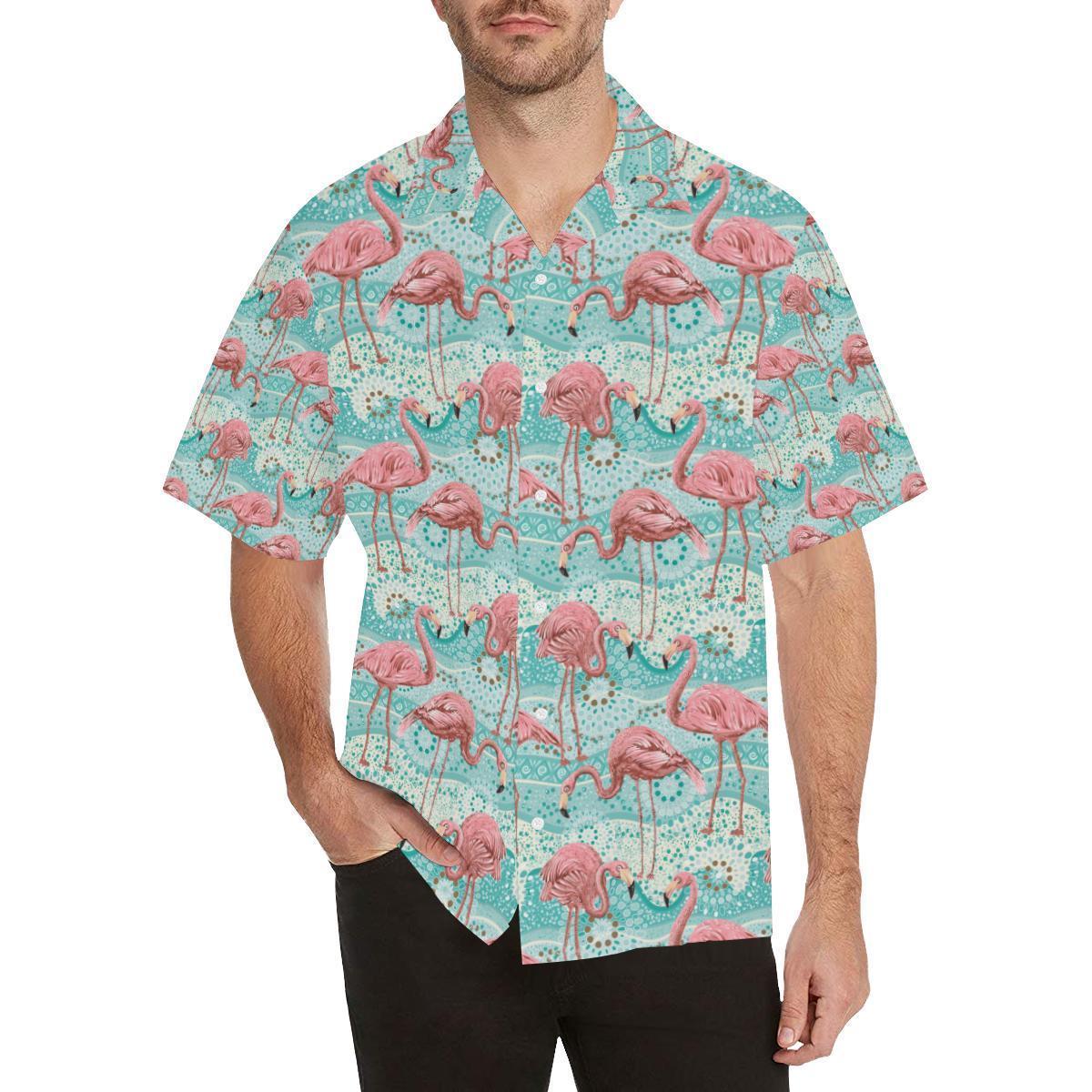 Flamingo Background Themed Print Hawaiian Shirt