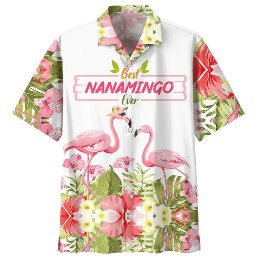 Flamingo Best Nanamingo Ever Tropical Flowers Print Short Sleeve 