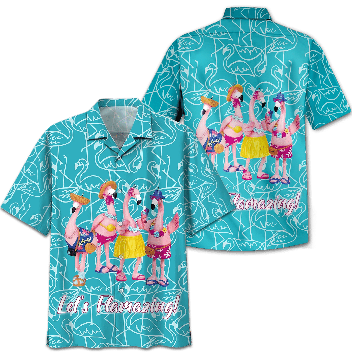 Flamingo Hawaii Let's Flamazing Print Short Sleeve 