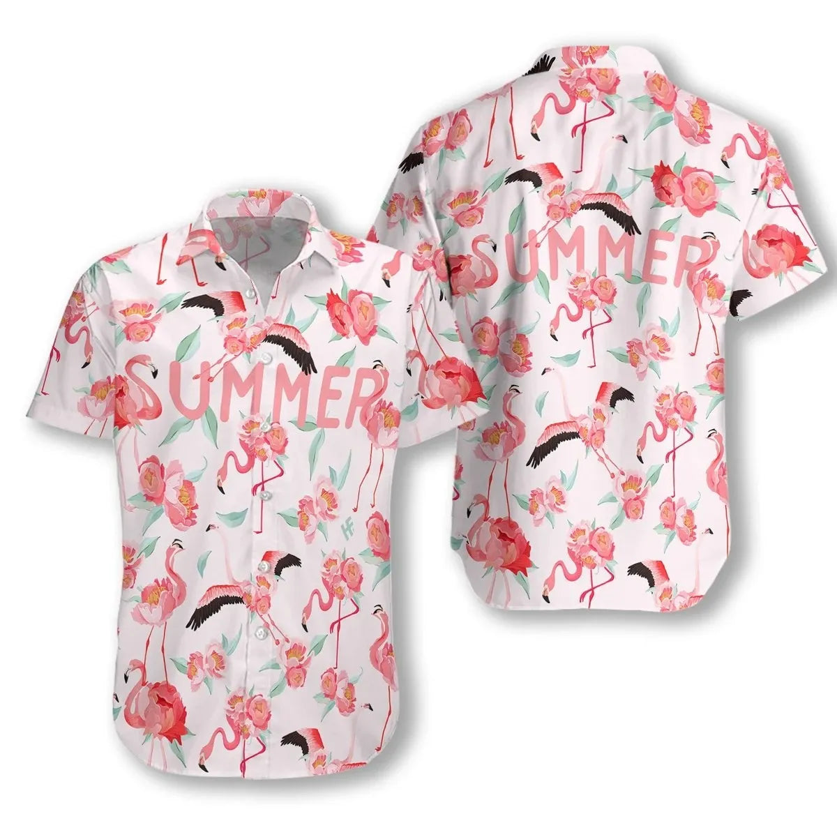 Flamingo Hawaiian V Graphic Print Short Sleeve Hawaiian Shirt