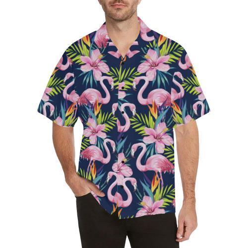 Flamingo Hibiscus Print Hawaiian Shirt