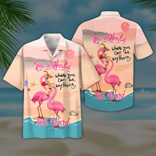 Flamingo In A World Where You Can Be Anything BeKind Print Short Sleeve 