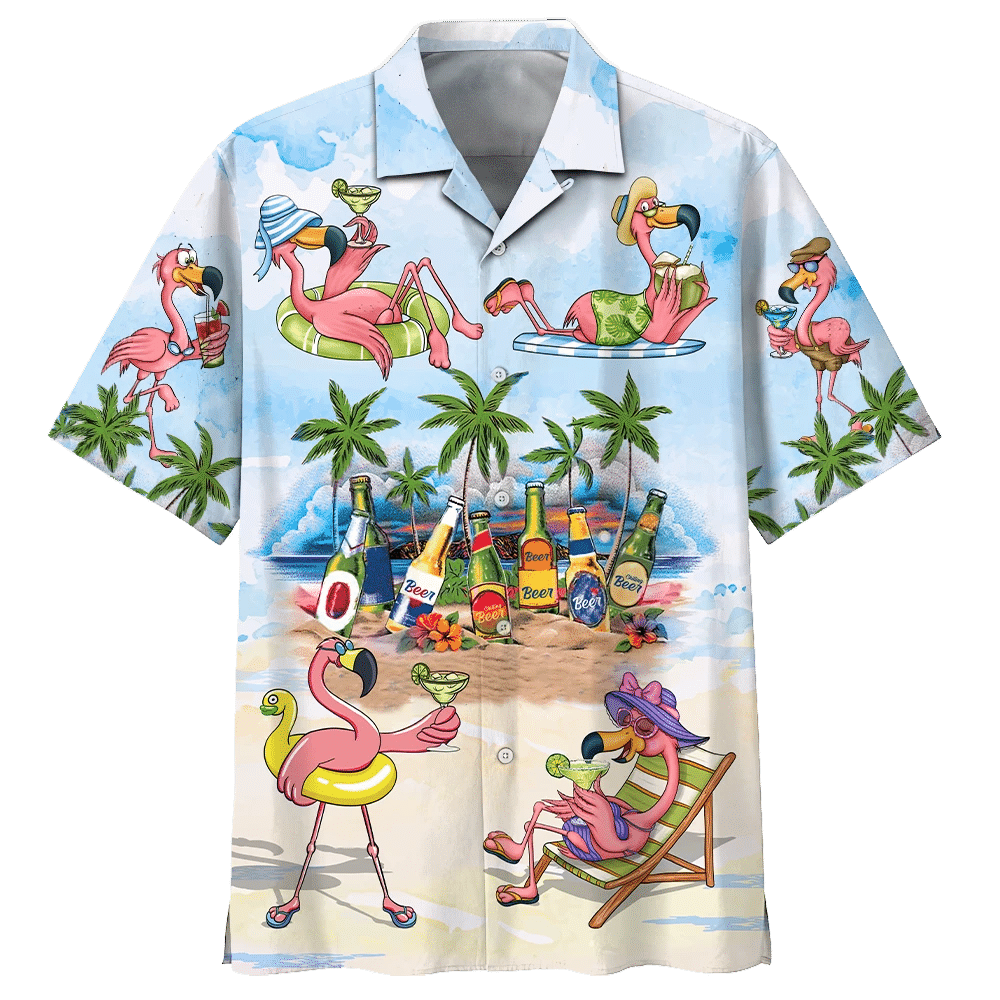 Flamingo In The Beach Print Short Sleeve 