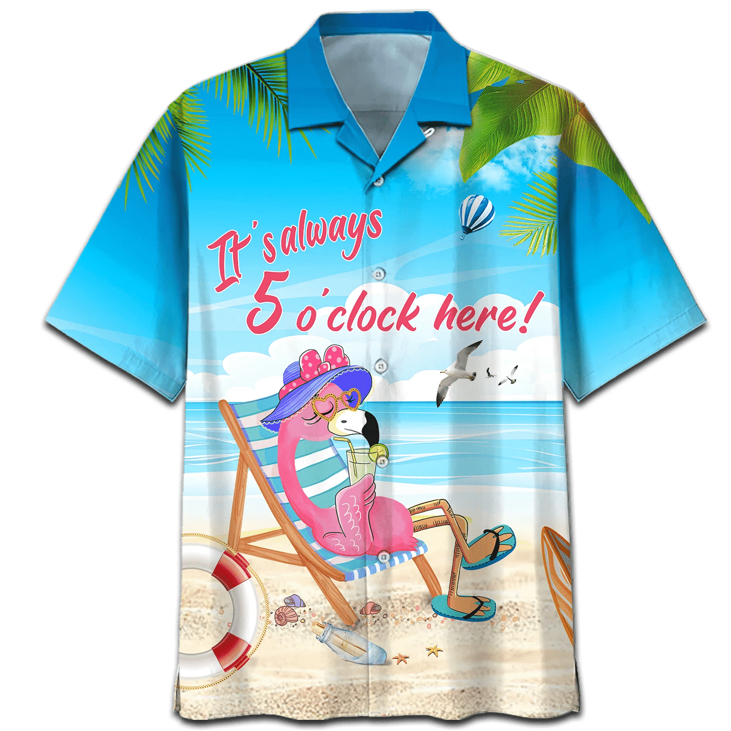 Flamingo It's Always 5 O'clock Here Print Short Sleeve 