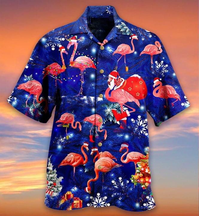 Flamingo Merry Christmas Print Short Sleeve 