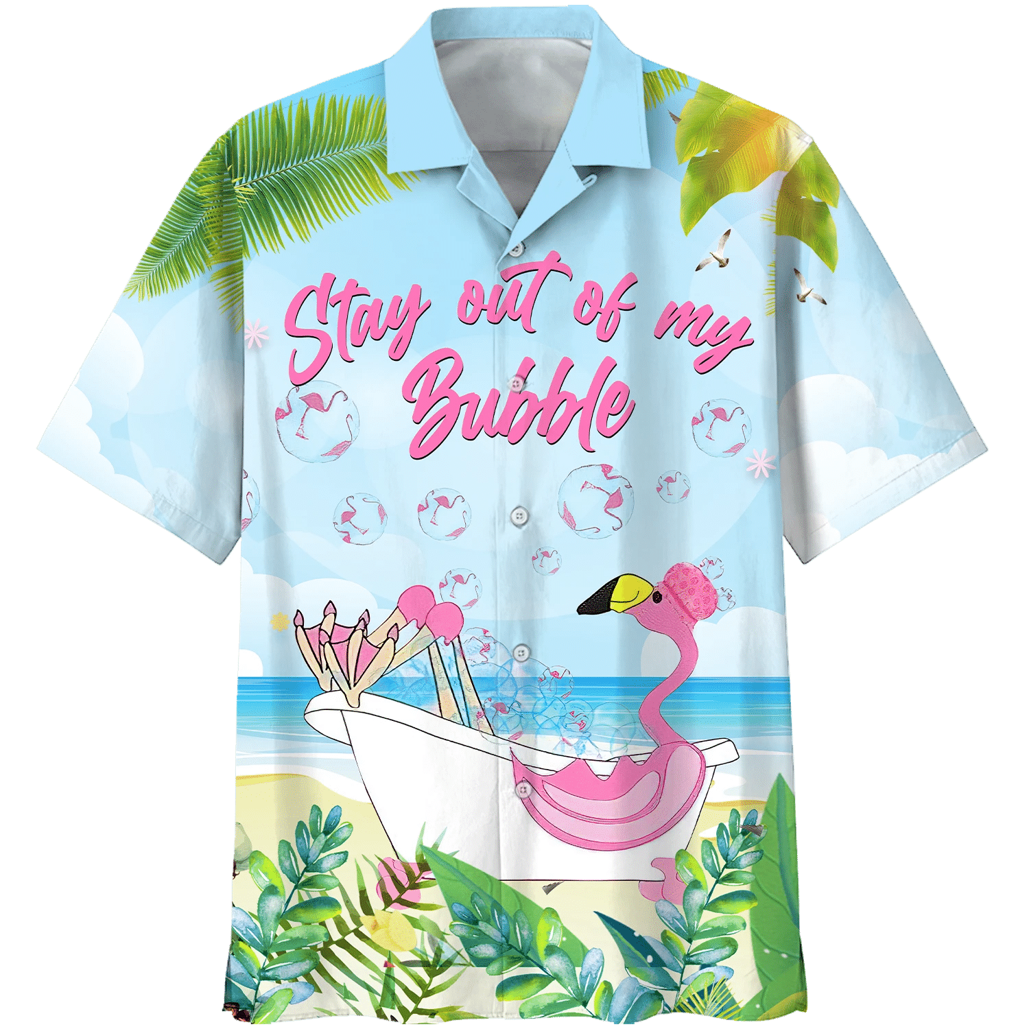 Flamingo Stay Out Of My Bubble Print Short Sleeve 