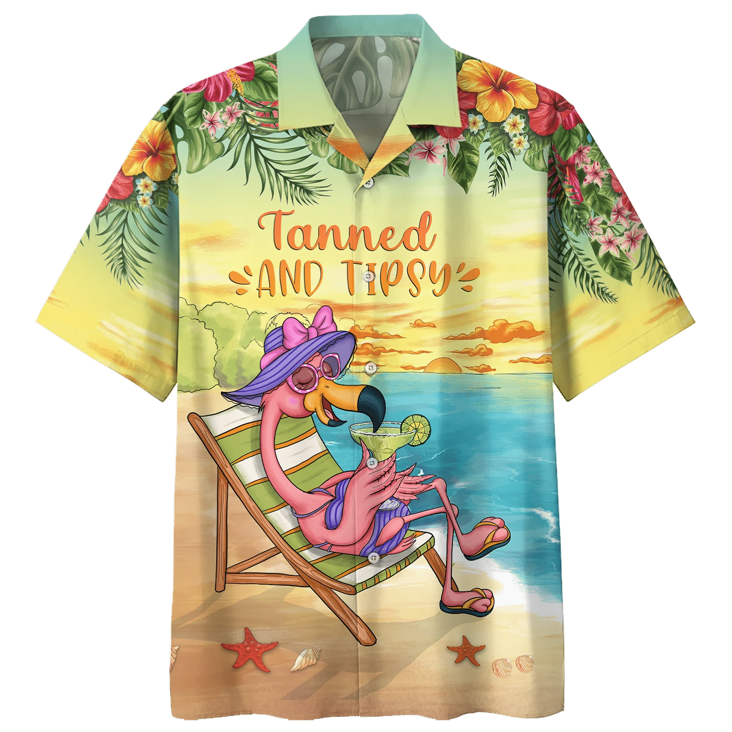 Flamingo Tanned And Tipsy Print Short Sleeve 